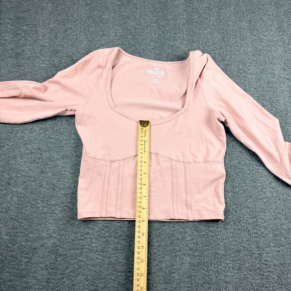 Hollister Women's S Small Must-Have Baby Tee Pink Corset Seam Long Sleeve Top - Picture 5 of 6